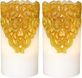 Gold Flameless LED Pillar Candles Battery Operated with 5H Timer