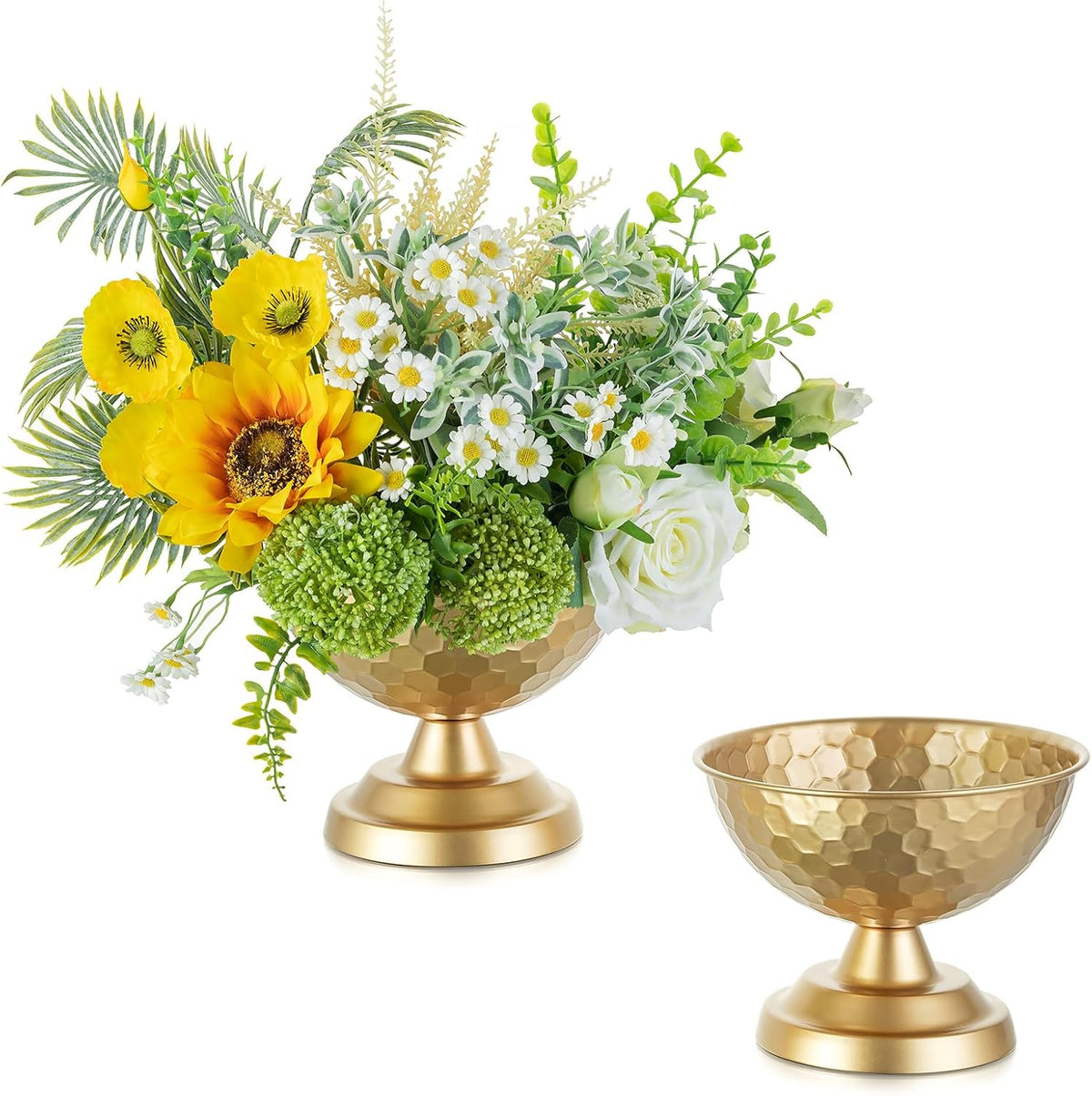 Sziqiqi Gold Urn Vase Wedding Centrepiece, Honeycomb Compote Vases, 2Pcs