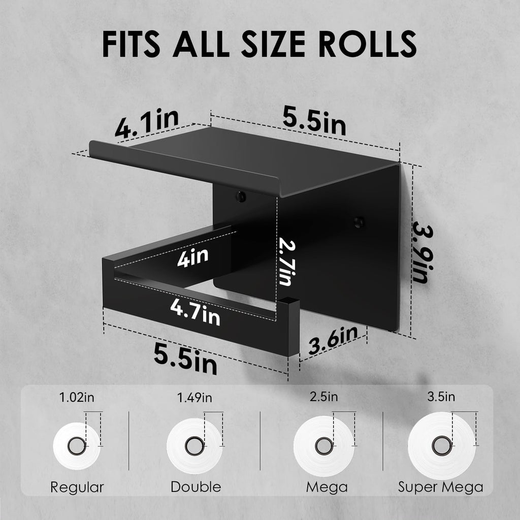 Auxmir Toilet Paper Holder with Shelf, Self Adhesive or Screw Mount, Black