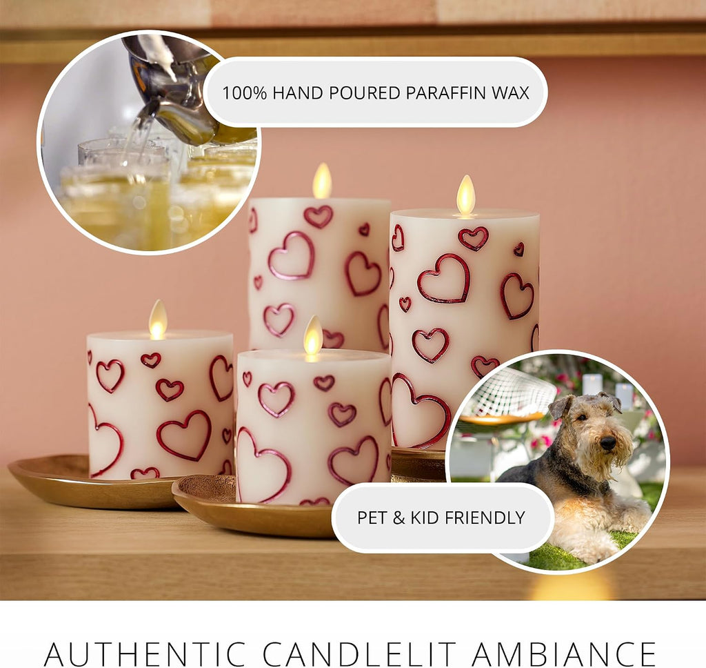 Luminara Debossed Hearts Pillar Candle Metallic Red - Patented Flickering Flameless Technology - Valentine's Day Collection - Remote Ready - 6.5"