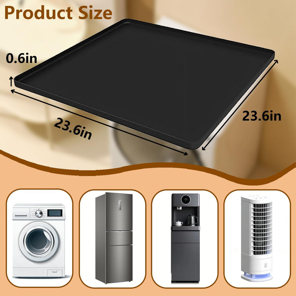 Mini Fridge Mat 24x24Inch, Under Fridge Leak Proof Drip Tray with 0.78" Raised Edge, Non-Slip Washable Appliance Floor Mat for Beverage Refrigerator, Protect Floor from Spills & Condensation