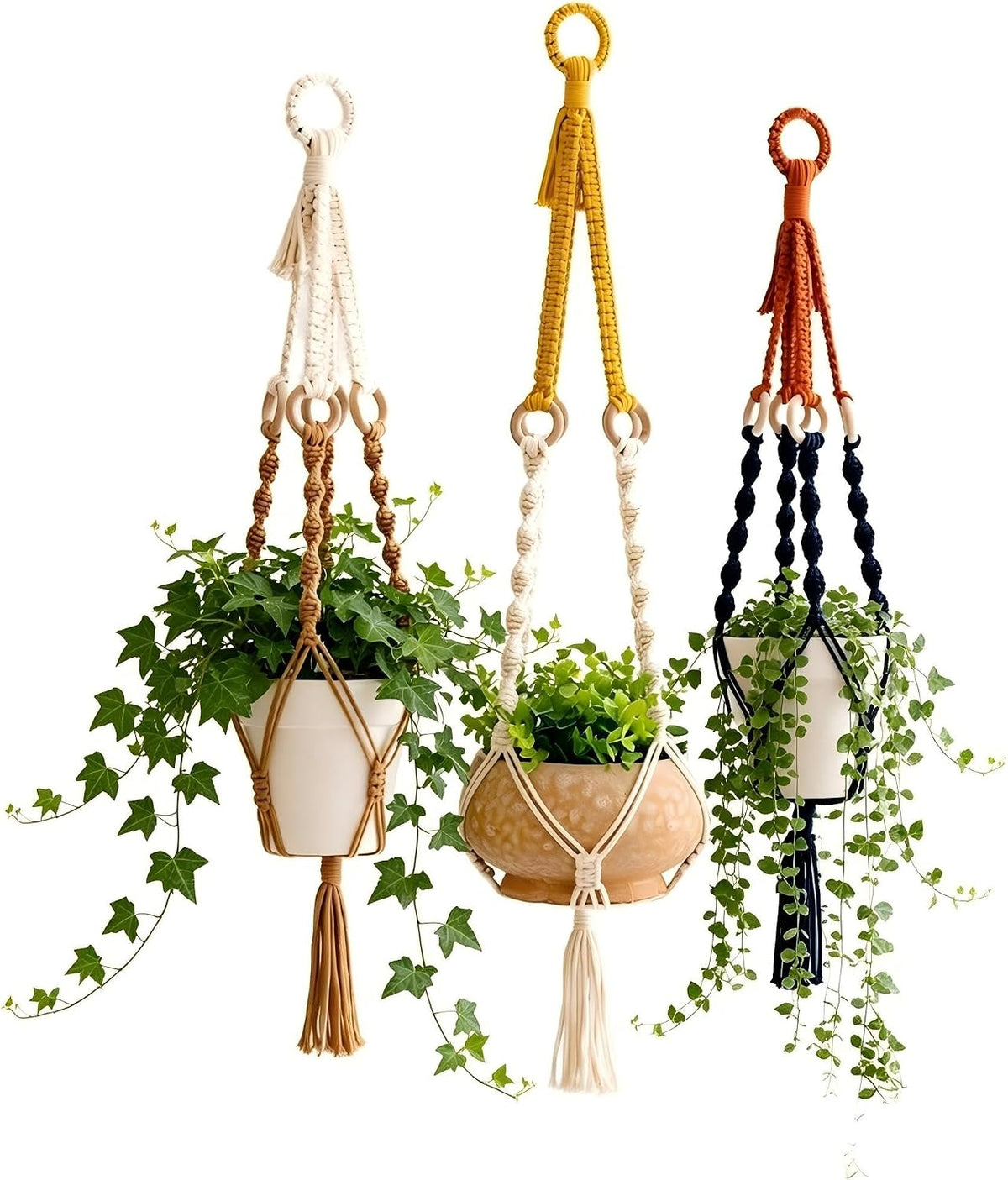 Macrame Plant Hangers Indoor, 3 Pack Ceiling Flower Pot Holder Macrame Plant Pots, Decorative Boho Plant Holders Set Macrame Hanging Planters（Does not Include Flower pots or Green Plants）
