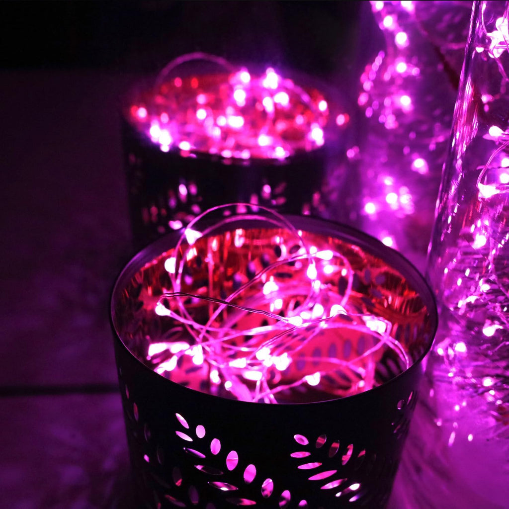 6 Pack Fairy Lights Battery Operated 10ft Silver Wire 30LEDs Pink