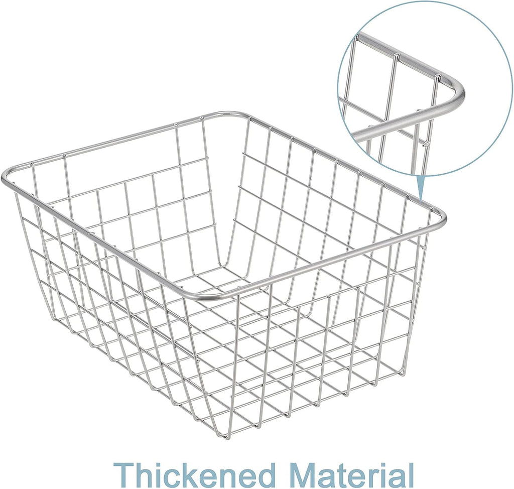 JUNCHU CHERRY Wire Kitchen Storage Basket 4 Packs,Perfect Pantry Organization Accessories Baskets,Laundry Basket,Countertop Organiztion,Suitable for Kitchen,Bathroom,Bedroom,Tabletop,Stackable,Silver