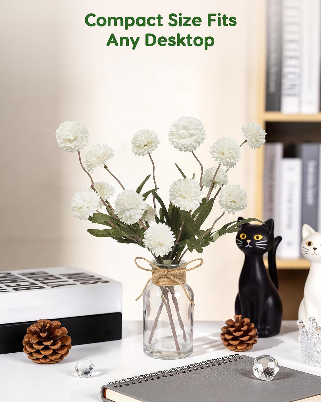 Velener White Faux Silk Mums Fake Flowers in Vase With Faux Water, Fake Plants Artificial Flowers For Home Decor Kitchen Bathroom Farmhouse Living Room Coffee Table Small Centerpieces For Table 1 Pack
