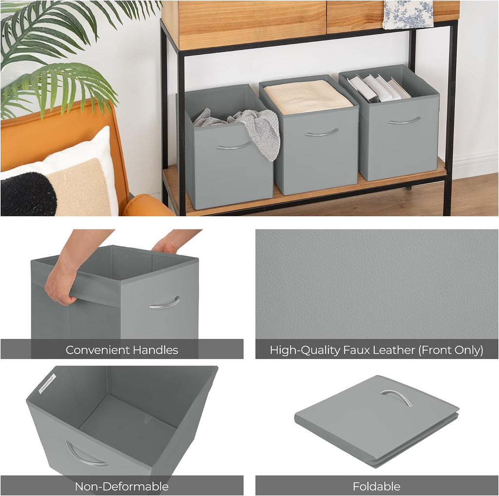 StorageWorks 11in Leather Storage Cubes, Collapsible Bins, Gray, 4-Pack