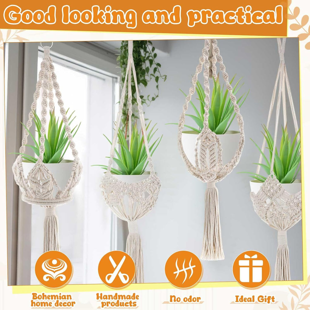 4 Pack Macrame Plant Hanger, Boho Hanging Planter for 8" Pot