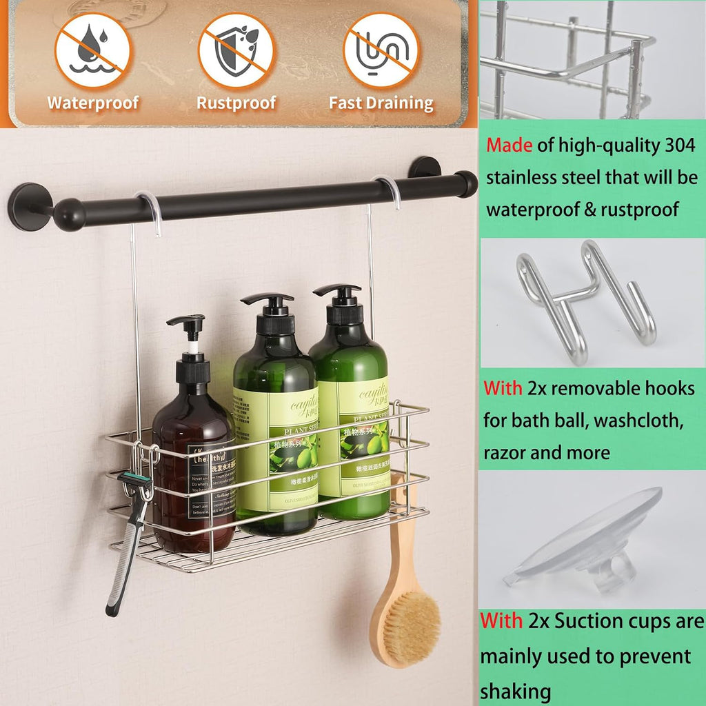 1-Tier Shower Caddy Hanging Shower Rack with Hooks Over Door 2-PK
