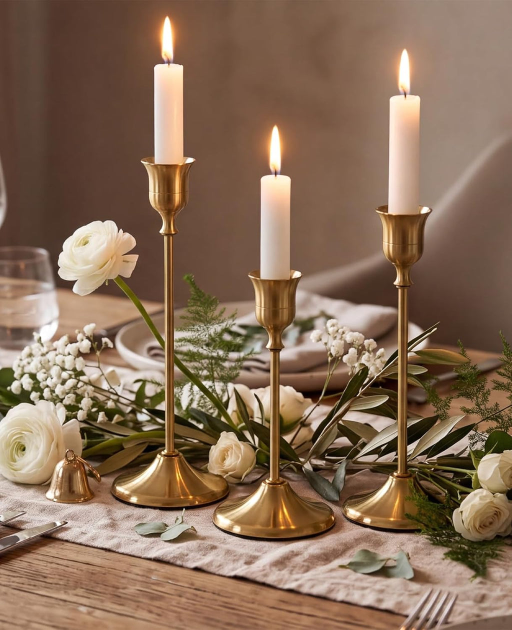 Gold Candlestick Holders Set of 3 Weighted Stable Base