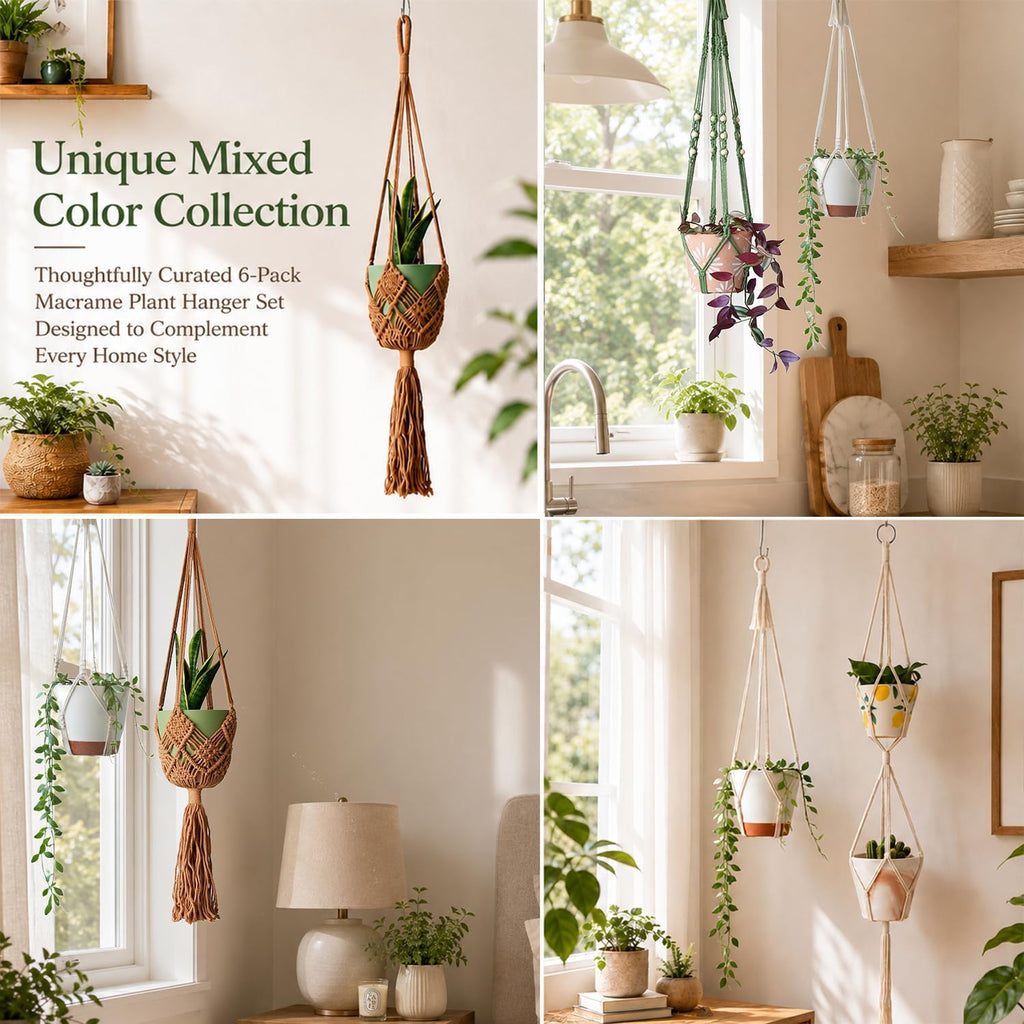 4 Pack Macrame Plant Hanger for Indoor Hanging Plant Holders