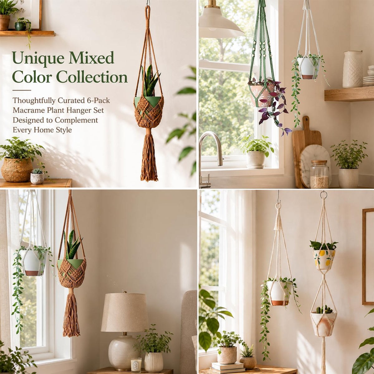 4 Pack Macrame Plant Hanger for Indoor Hanging Plant Holders