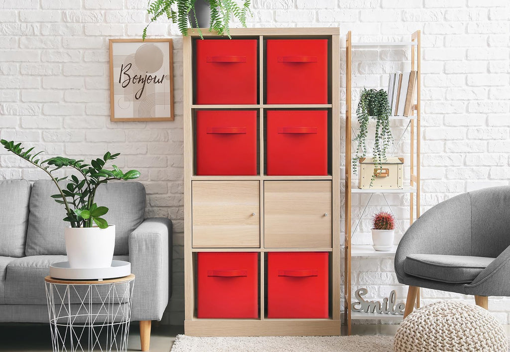 Sorbus Fabric Storage Cubes, 6-Pack Foldable Bins (11 Inch, Red)
