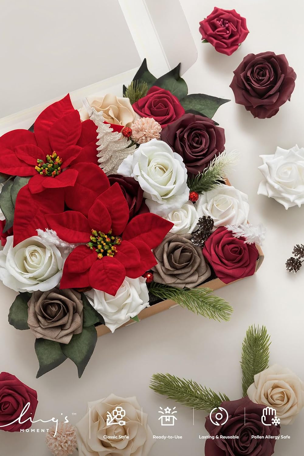 Ling's moment Artificial Burgundy Wedding Flowers Combo, Christmas, Grand
