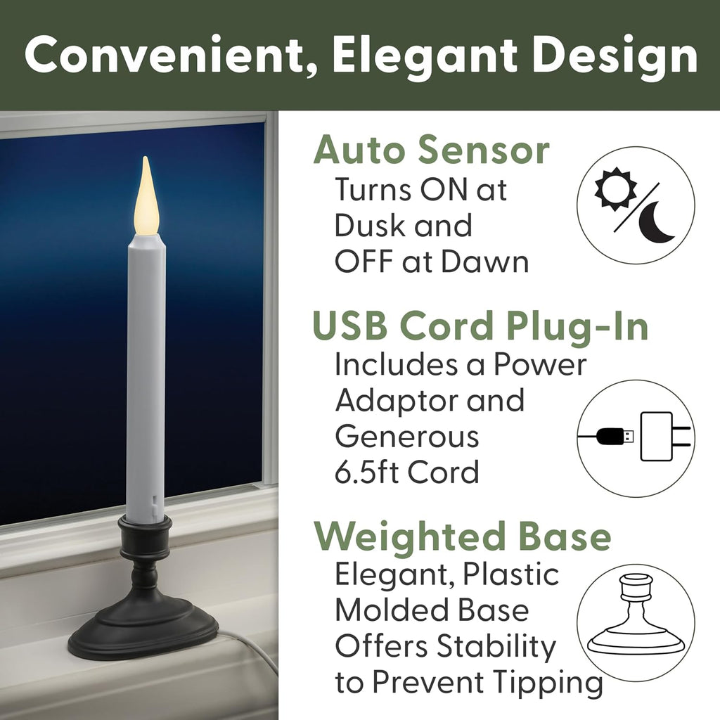 612 Vermont LED Electric Window Candles with Sensor Dusk to Dawn