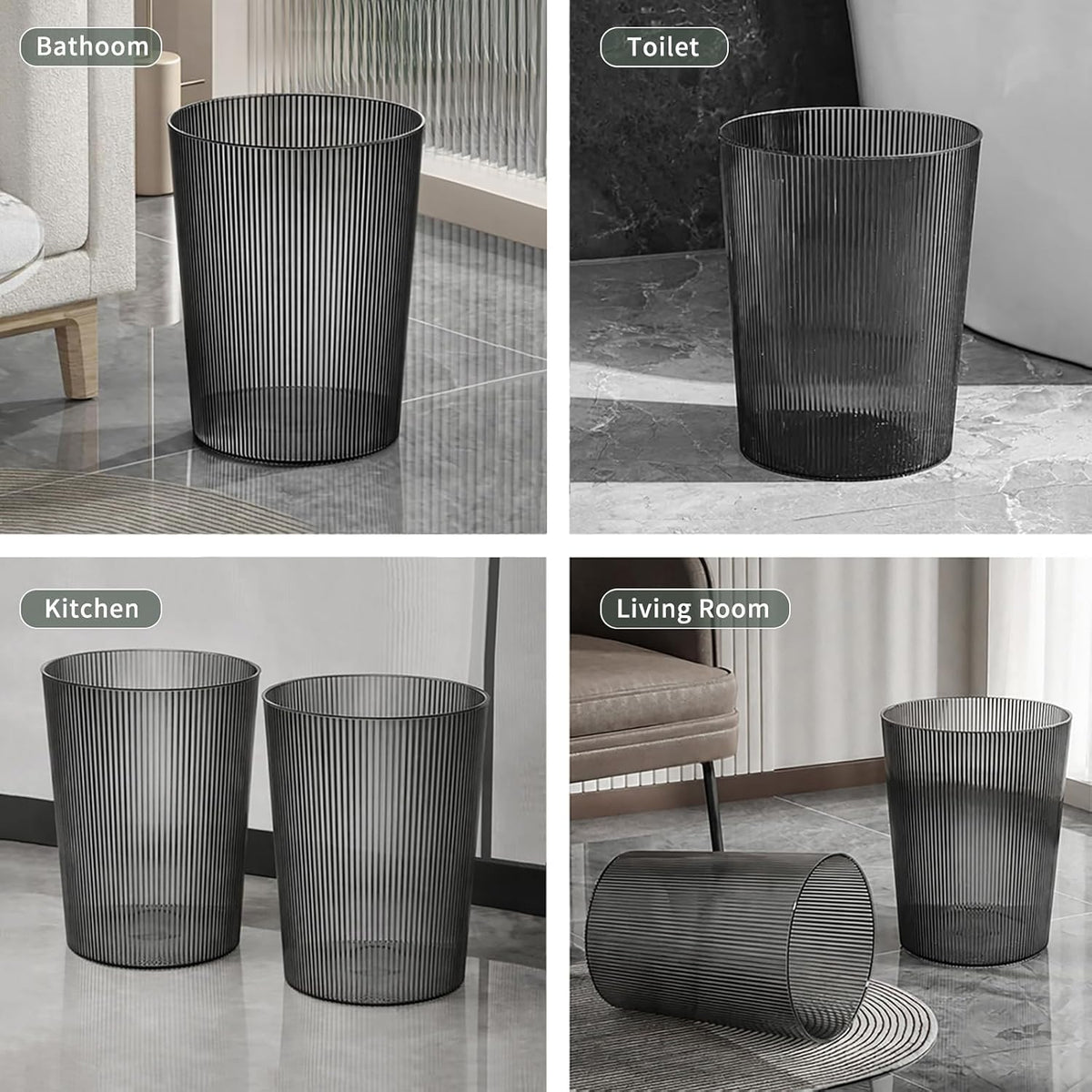 Trash Can,2 Gallon Grey Garbage Can,4 Pack