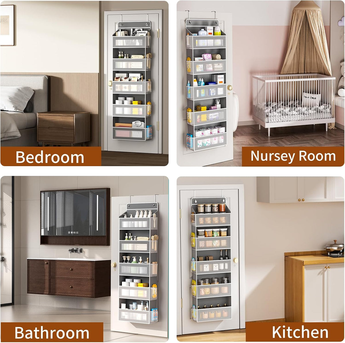 AQOOA 5 Shelf Over The Door Organizer 44 lbs Capacity fit Standard Doors