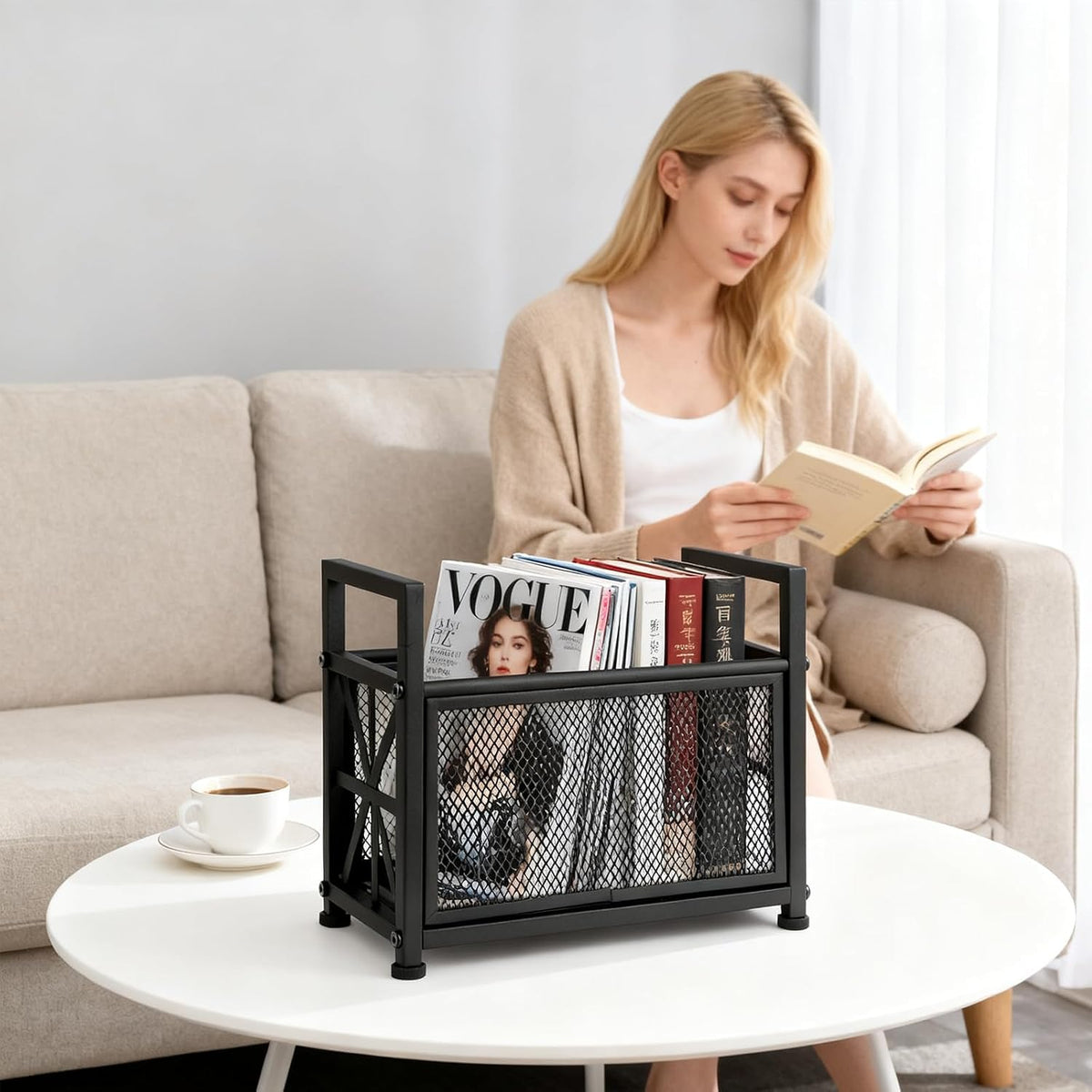 Magazine Rack Floor, Black Magazine Holder, Magazine Storage Basket