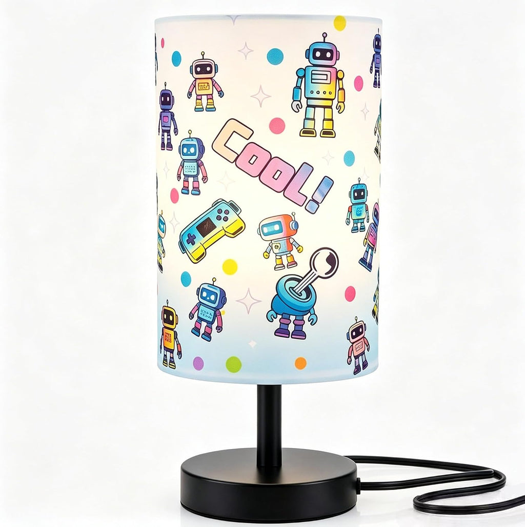 Kids Lamps for Bedrooms Boys, Robot Bedside Lamp , 3 Colors Nightst and Light Lamp, Round Base Flaxen Fabric Desk Lamp for Kids Room, Robot Lamp Gift fo Boys Girls (LED Bulb Included) (Robotic)