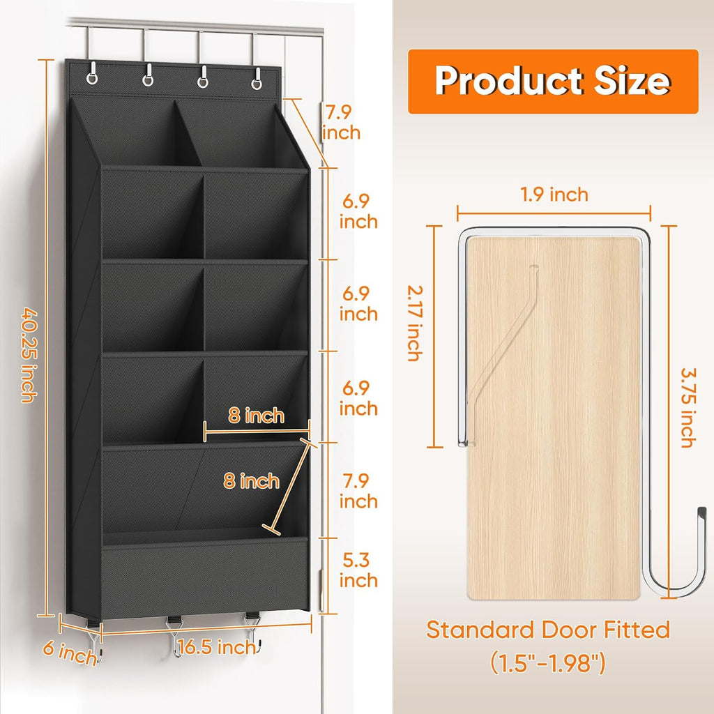 Over the Door Shoe Organizer, 5 Tiers with 9 Compartments, Black