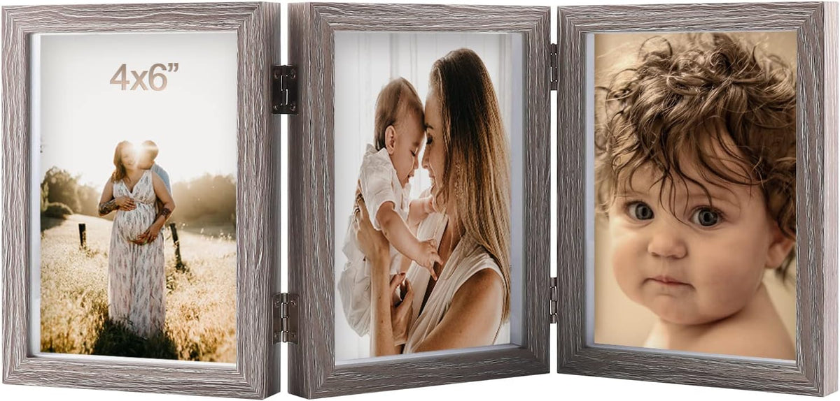 WUTL 4x6 Picture Frame Triple Frame Shadow Box with Glass Front Wood Grey