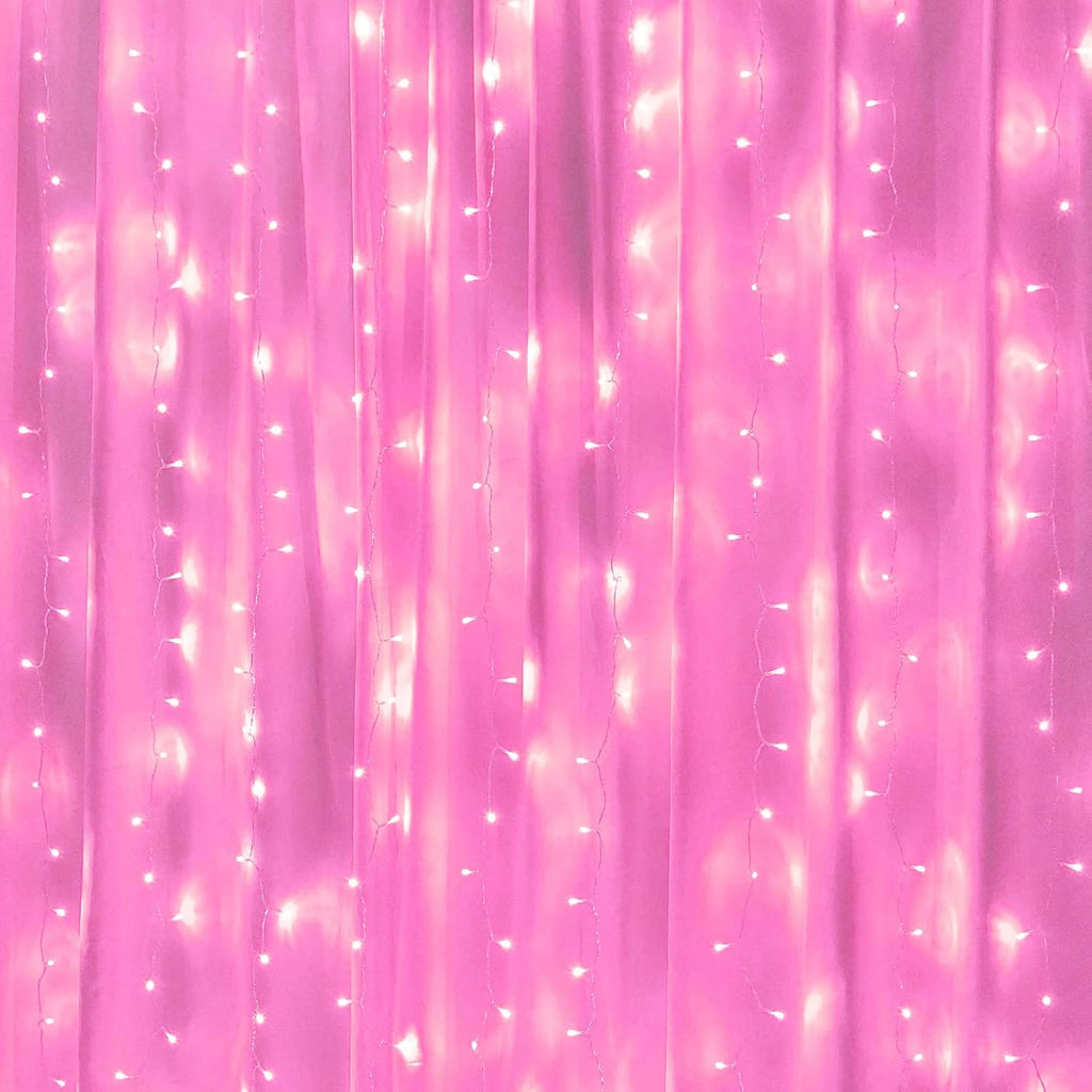 Pink Curtain Lights - 8 Modes LED Fairy String Lights for Windows, Ideal for Christmas, Valentine's Day, Weddings, Party Room Decor