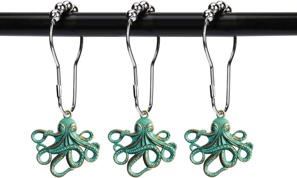 Set of 12 Octopus Shower Curtain Hooks Decorative Home Bathroom Stainless Steel Rustproof