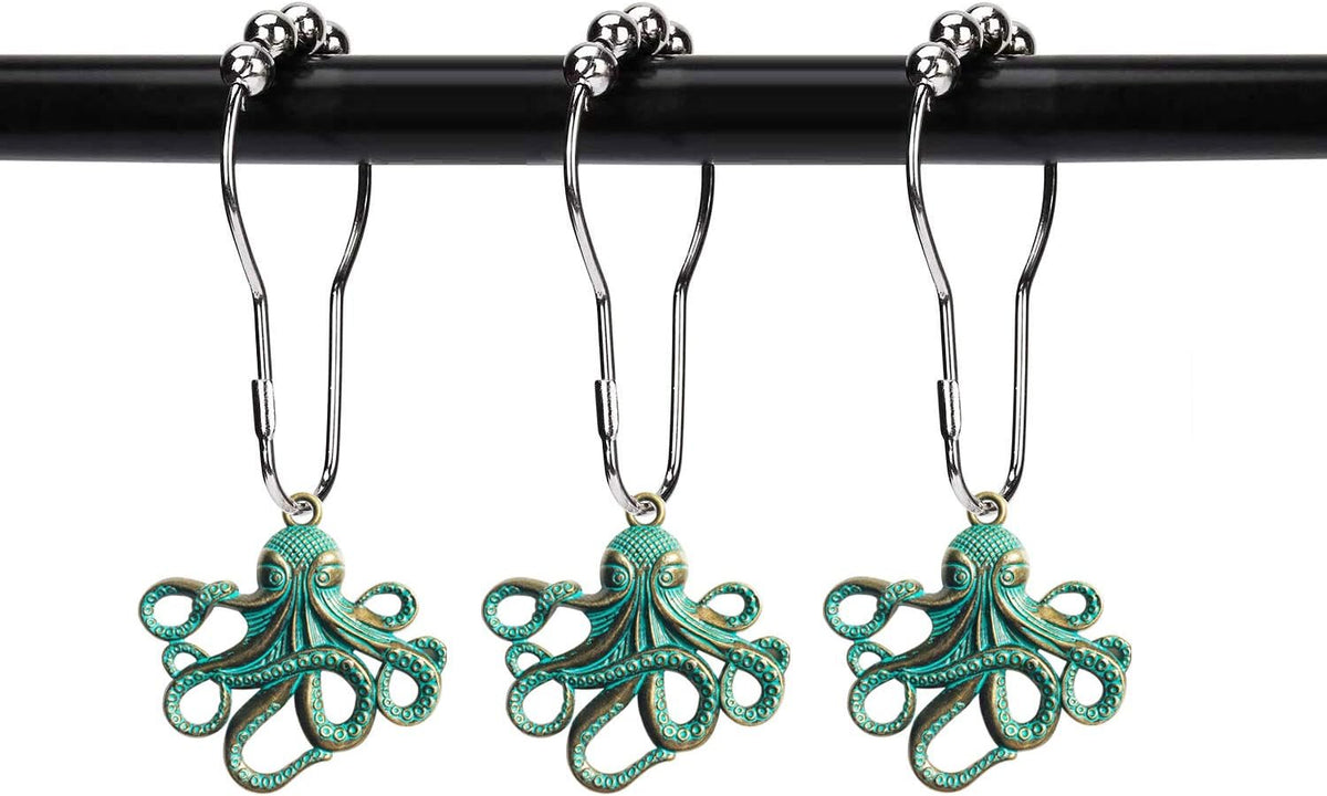 Set of 12 Octopus Shower Curtain Hooks Decorative Home Bathroom Stainless Steel Rustproof