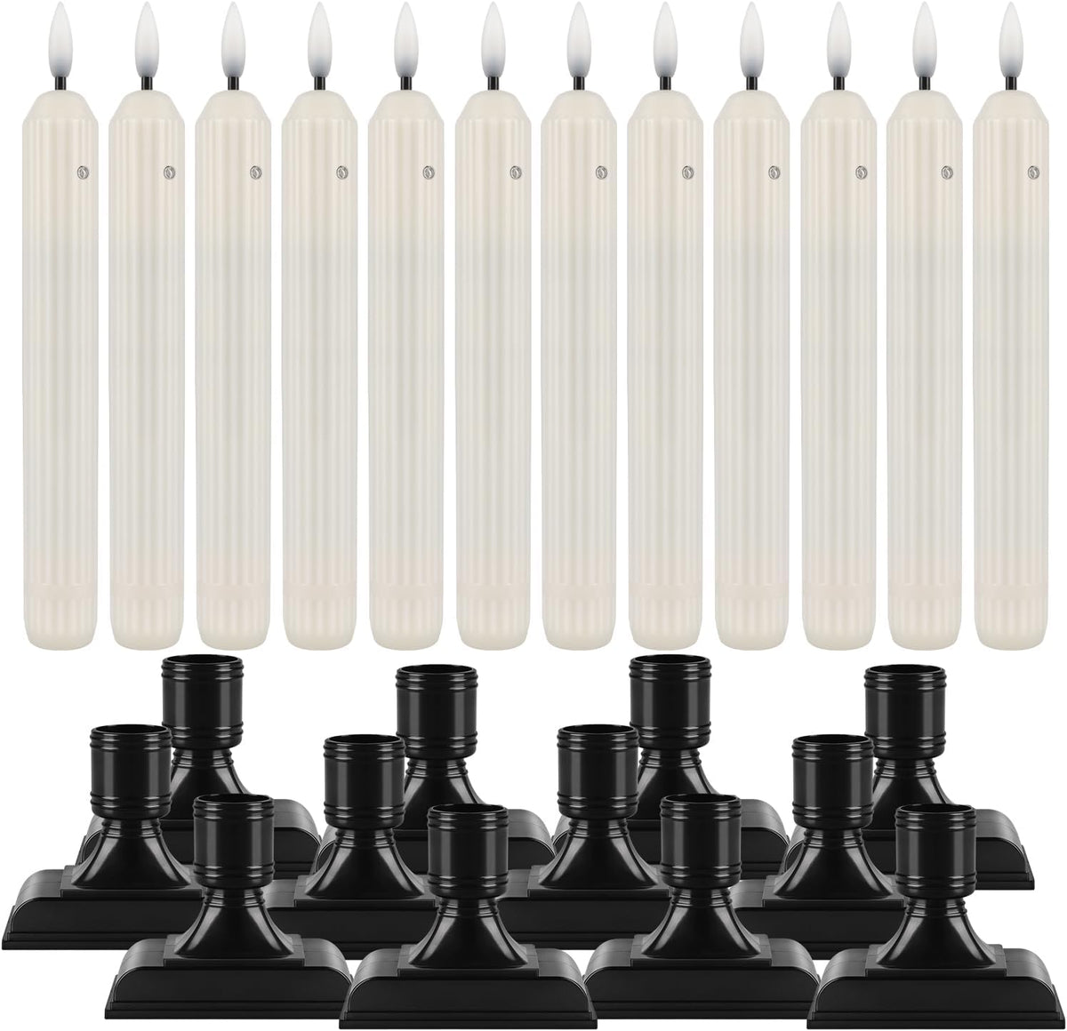Enpornk 12 Pcs Window Candles with Sensor, Ivory with Black Holders