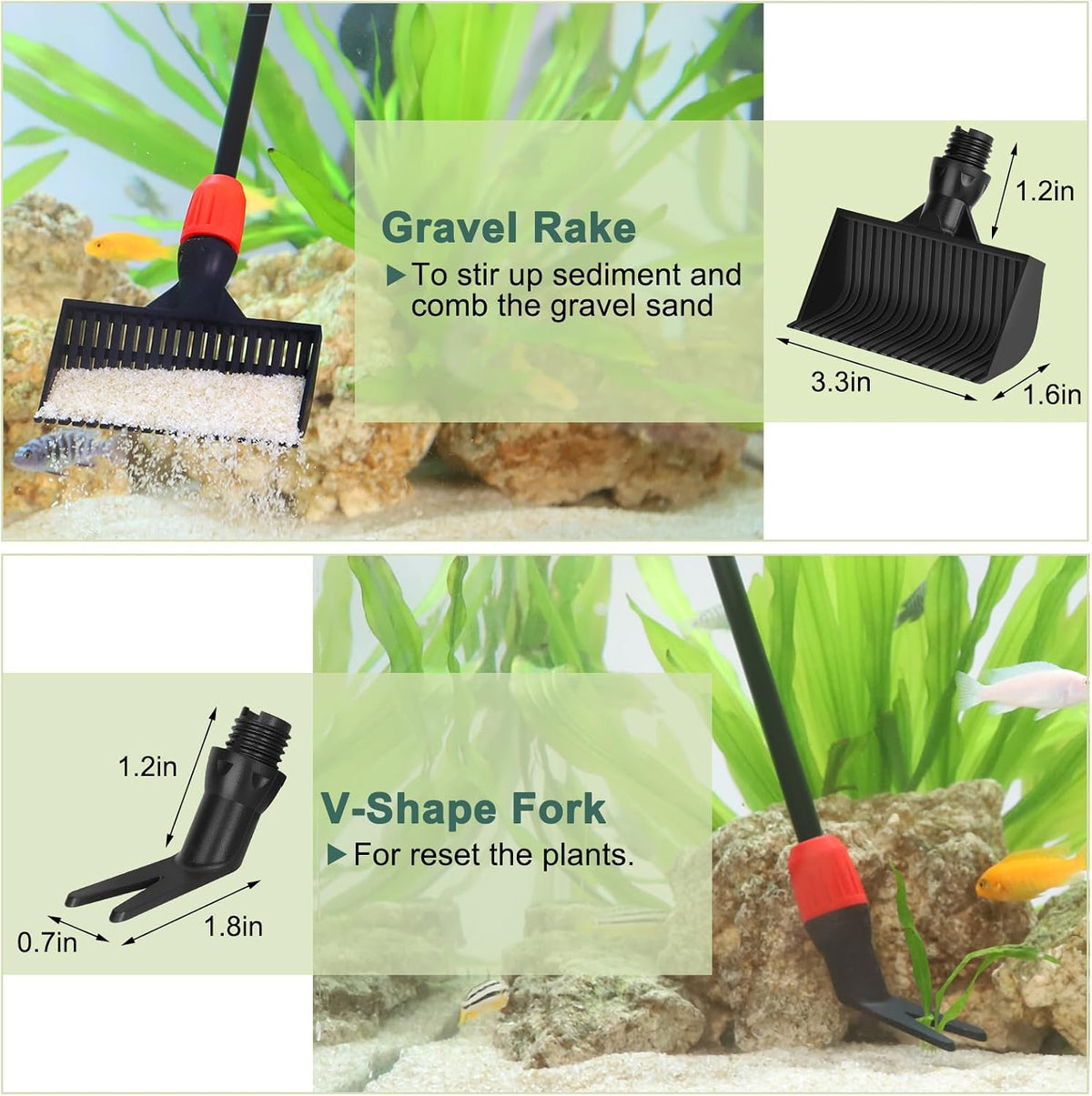 hygger Multi-Use Fish Tank Cleaner, 6 in 1 Aquarium Cleaning Tools Kit with 17.7 Inches Long Handle Algae Scraper Sponge Scrubber Firm Scrub Brush Fish Net Gravel Rake for Acrylic & Glass Tank