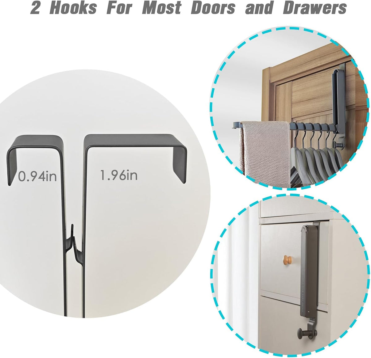 Over The Door Drying Rack for Clothes - 2 Brackets for Different Door Thickness - All Metal Fold Away Clothes Rails (Space Grey)