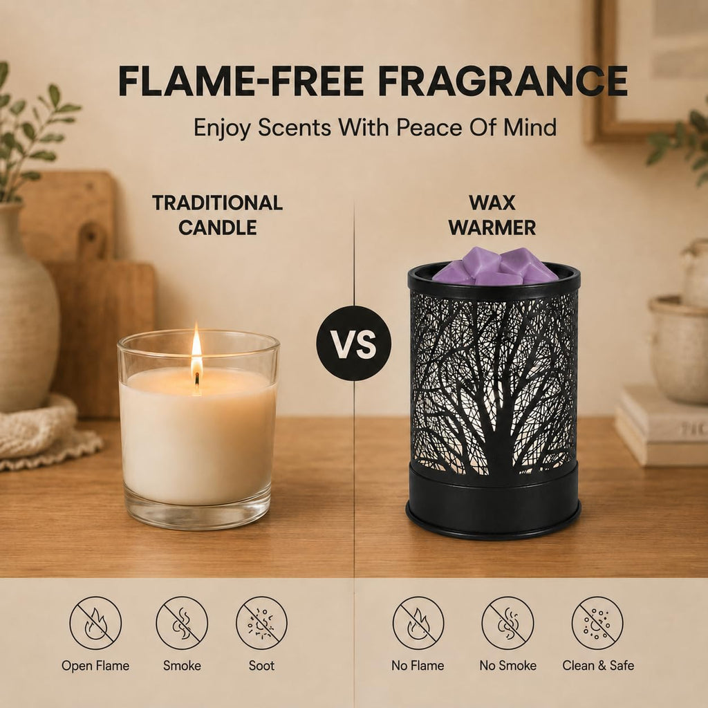 Nawaza Wax Melts Warmer Scented Metal 2-in-1 Electric LED Burner Black Tree