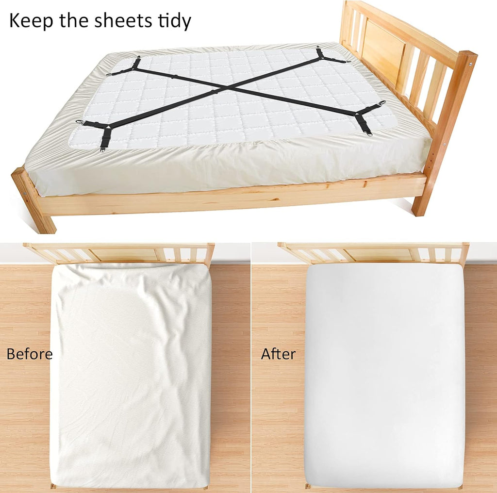 ACEDÉCOR Sheet Straps, Fitted Sheet Clips Under Mattress Keeping Sheets in Place, Bed Sheet Holders Straps for Twin, Full, Queen, King(Black)