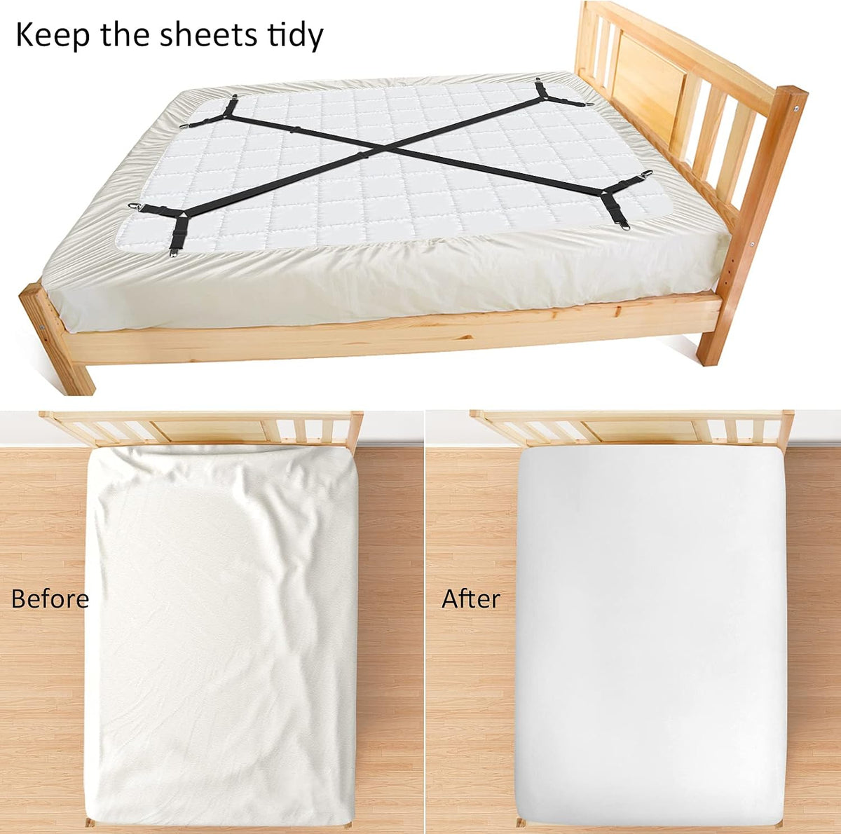 ACEDÉCOR Sheet Straps, Fitted Sheet Clips Under Mattress Keeping Sheets in Place, Bed Sheet Holders Straps for Twin, Full, Queen, King(Black)