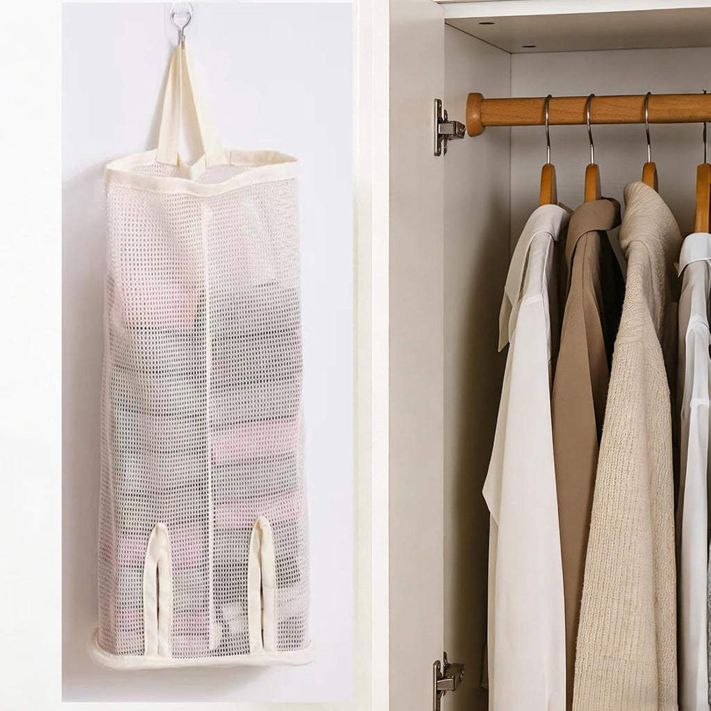 Hanging Sock Storage Bag,Sock Underwear OrganizerWall Mount Multifunctional Bag,Saver Kitchen Storage Holder,Hanging Closet Organizer,for Storing Socks Ties Plastic Bag 3PCS (Beige)