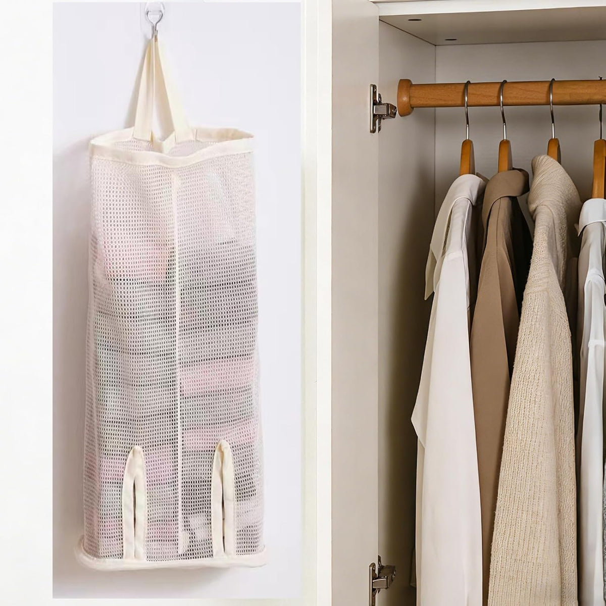 Hanging Sock Storage Bag,Sock Underwear OrganizerWall Mount Multifunctional Bag,Saver Kitchen Storage Holder,Hanging Closet Organizer,for Storing Socks Ties Plastic Bag 3PCS (Beige)