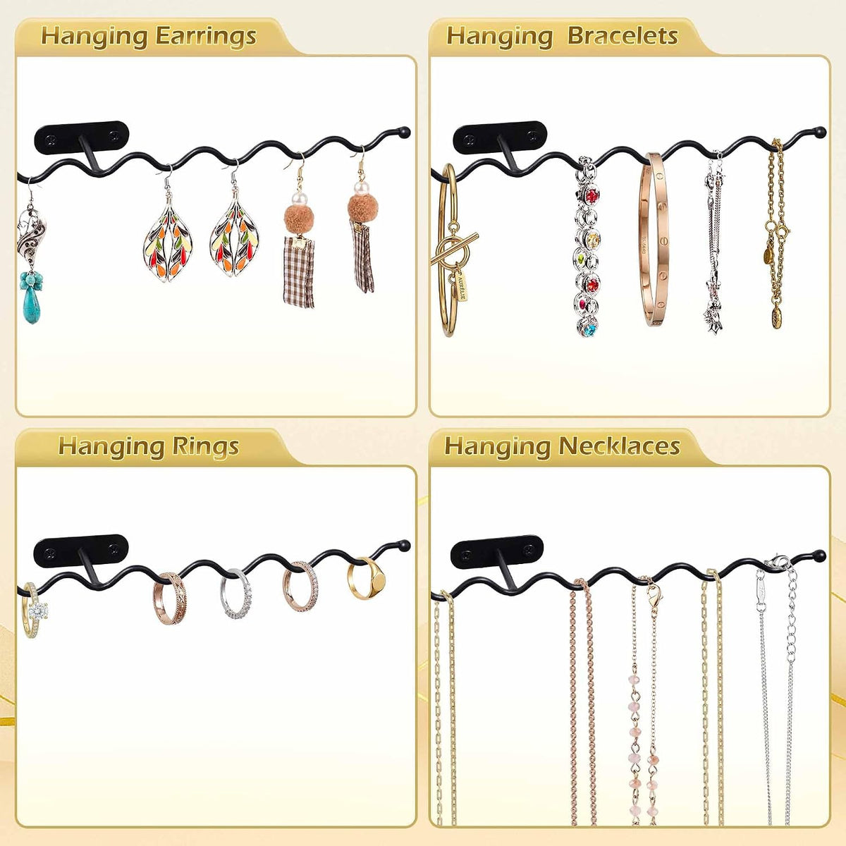 Jewelry Wall Mounted Organizer: 16" Wavy Necklace Storage for Apartment