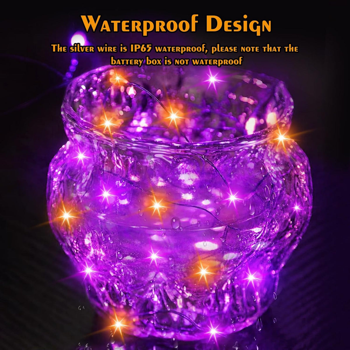 btfarm 30 Pack Orange Purple Halloween Fairy Lights Battery Operated 3 Mode