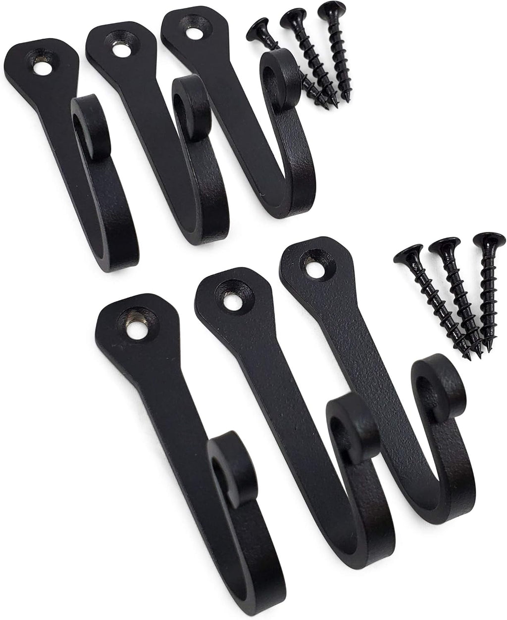 Heavy Duty Cast Iron Wall Hooks – Multi-Purpose hangers for Cast Iron Pots & Pans, Mugs, Towels, Coats, Hats, fireplace, Entryway & More – Rustic Farmhouse Craftsman Décor – Matte Black (6 Pack)