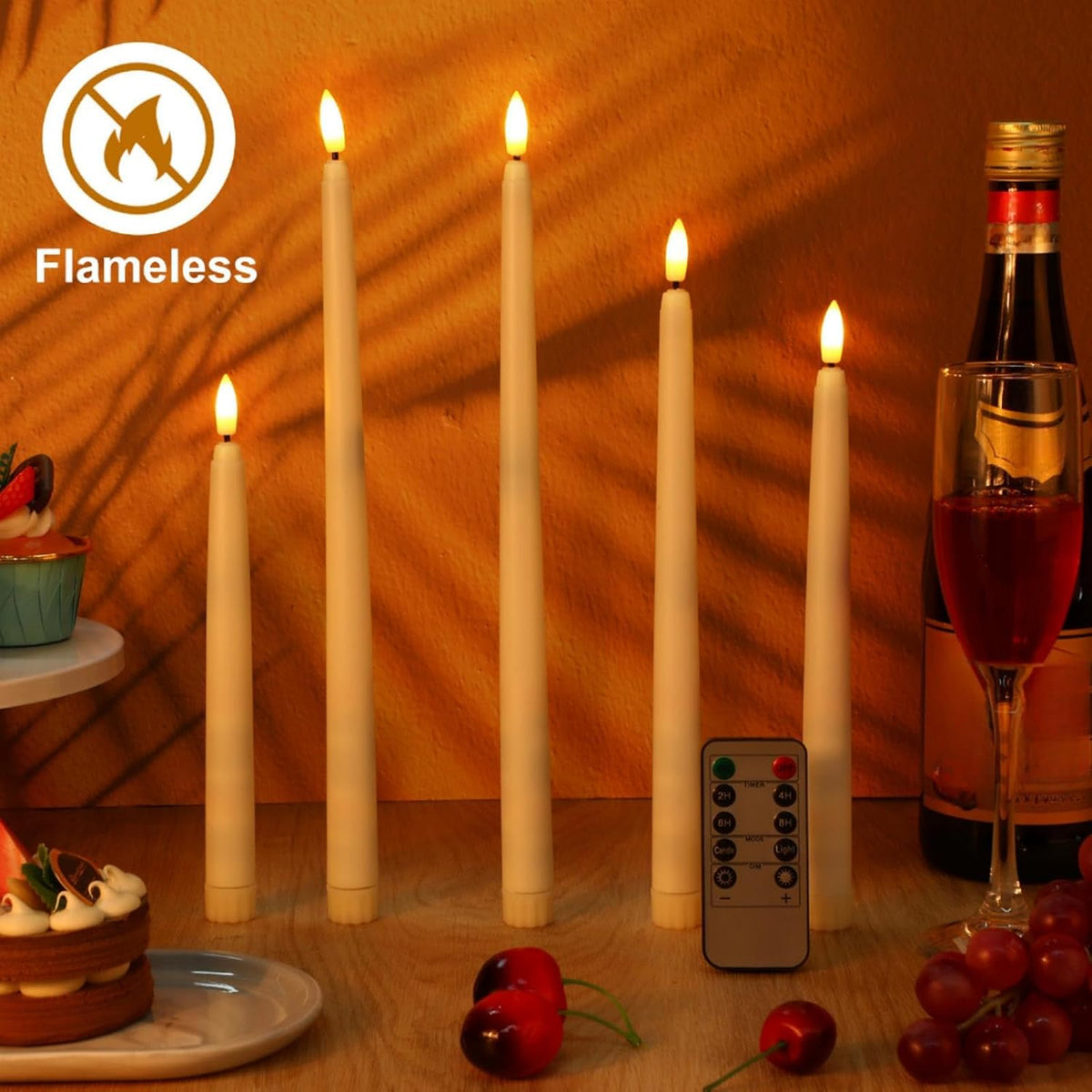 Rossesay 28 Pcs Flameless Taper Candles with Timer Remote, Warm White