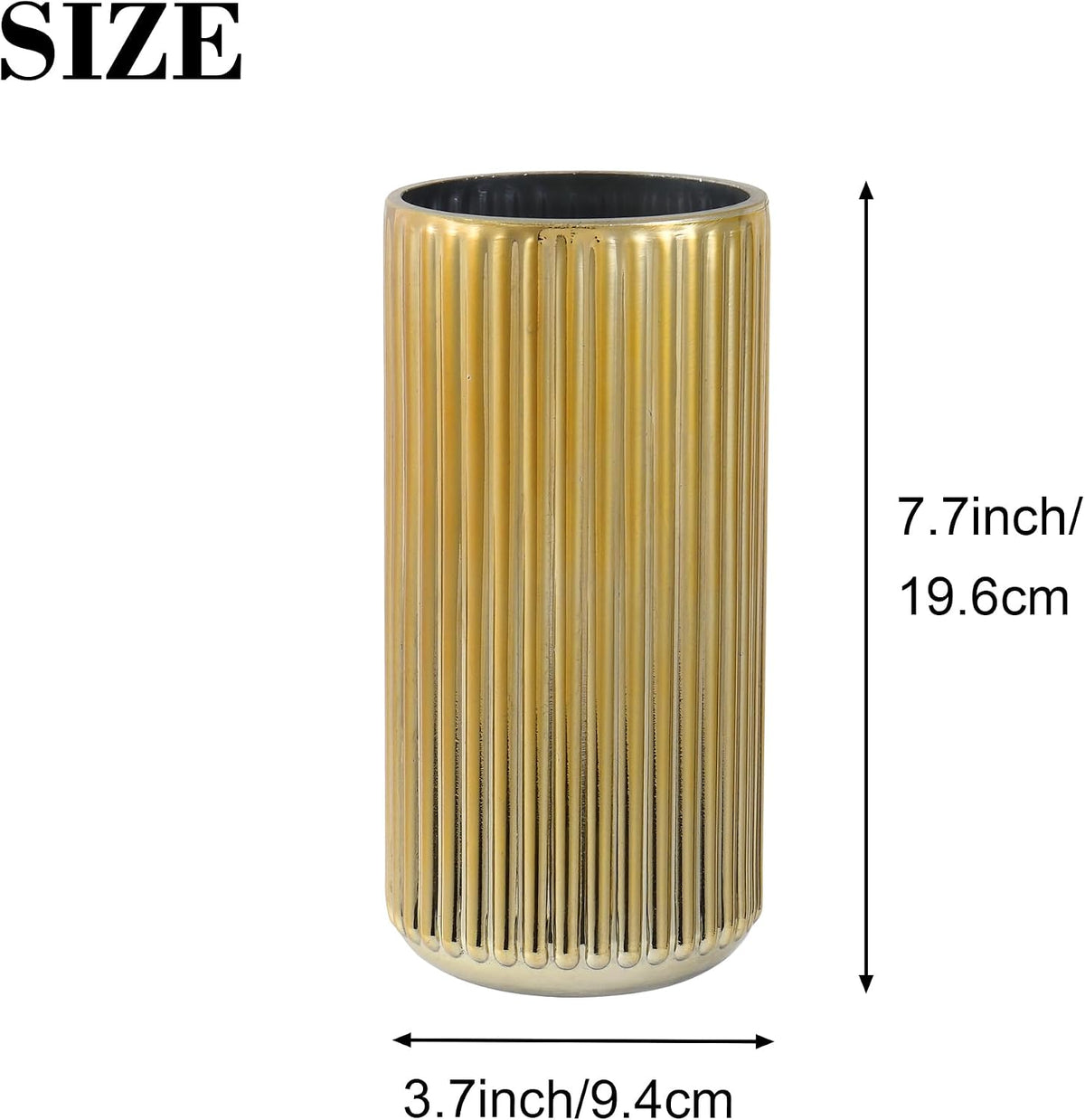 Ribbed Glass Vase,Flower Vase for Bouquet, Gold Glass Vases for Flowers, Modern Vases for Living Room, Bathroom, Dining Table, Office, Wedding, Centerpieces, 8 Inches