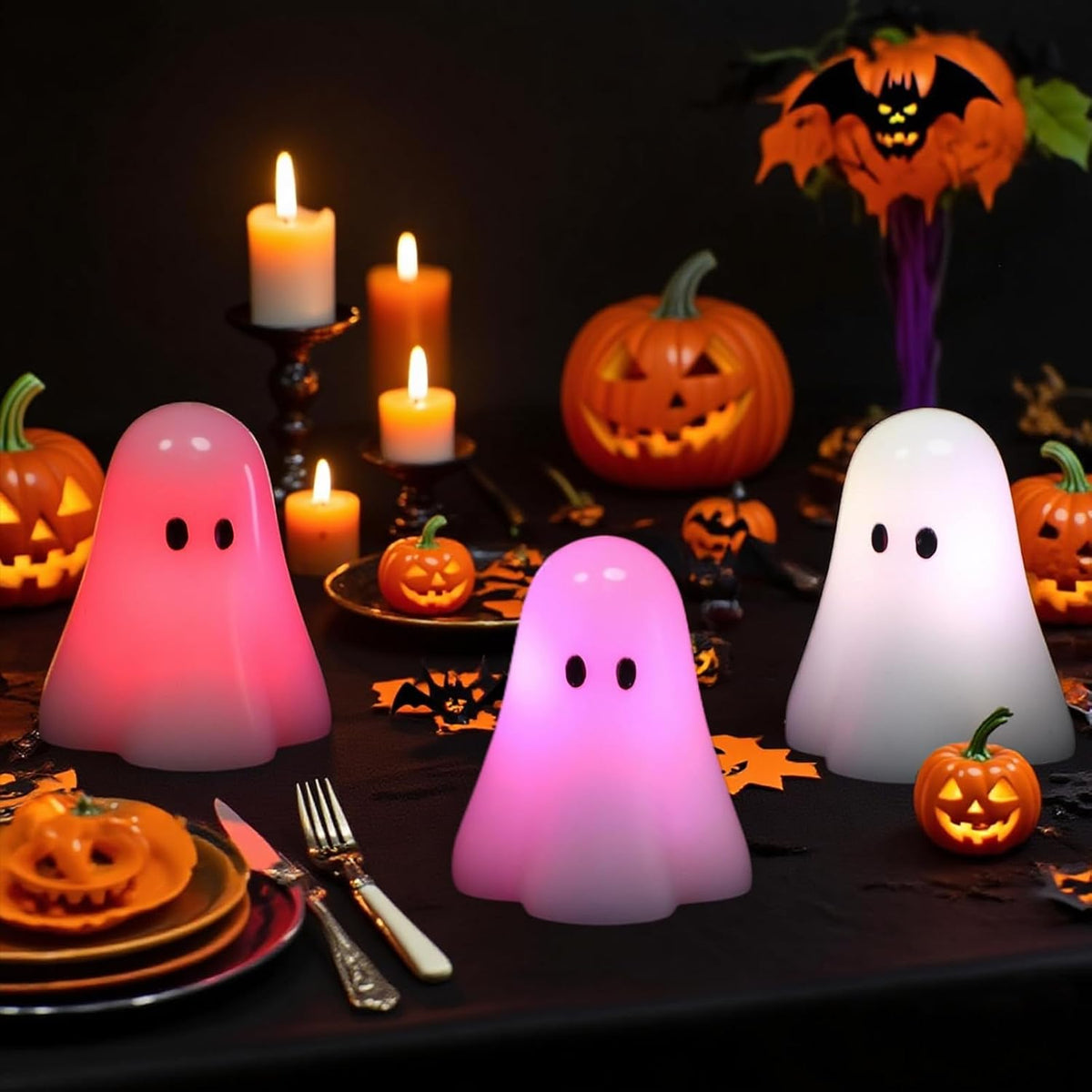 Eldnacele Halloween Ghost Figurine Flameless Candles with Remote and Timer