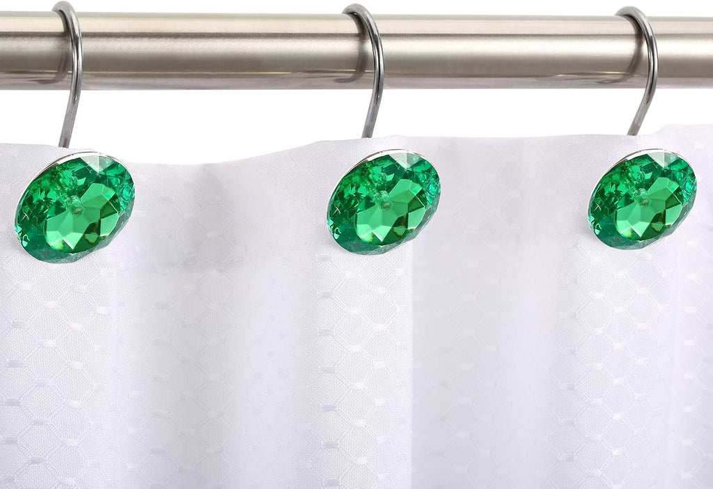 CHICTIE Green Shower Curtain Hooks Rings Crystal,Diamond Decorative Shower Curtain Hooks,Set of 12 Stainless Steel Rust-Proof Round Rhinestones Shower Rings Hangers for Bathroom