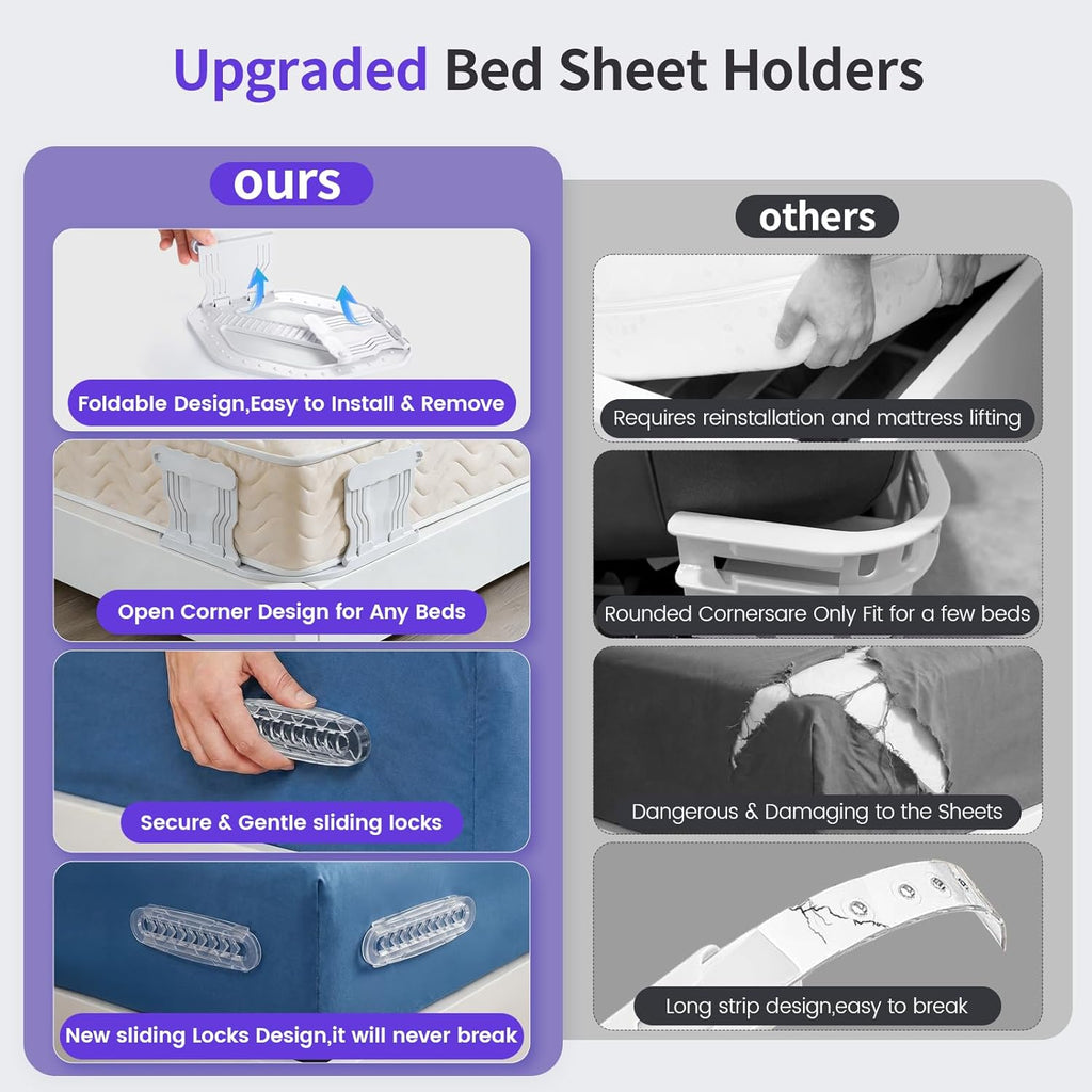 Bed Sheet Holders, 4 Pack Foldable Sheet Fasteners for Mattress Corners