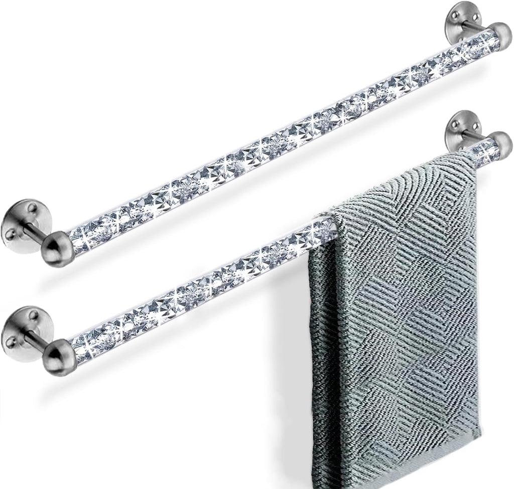 Meetart Crushed Diamond Glass Towel Bar for Bathroom,Set of 2 Towel Rods Wall-Mounted ,Towel Racks for Bath Towels,Hand Towels(21”)