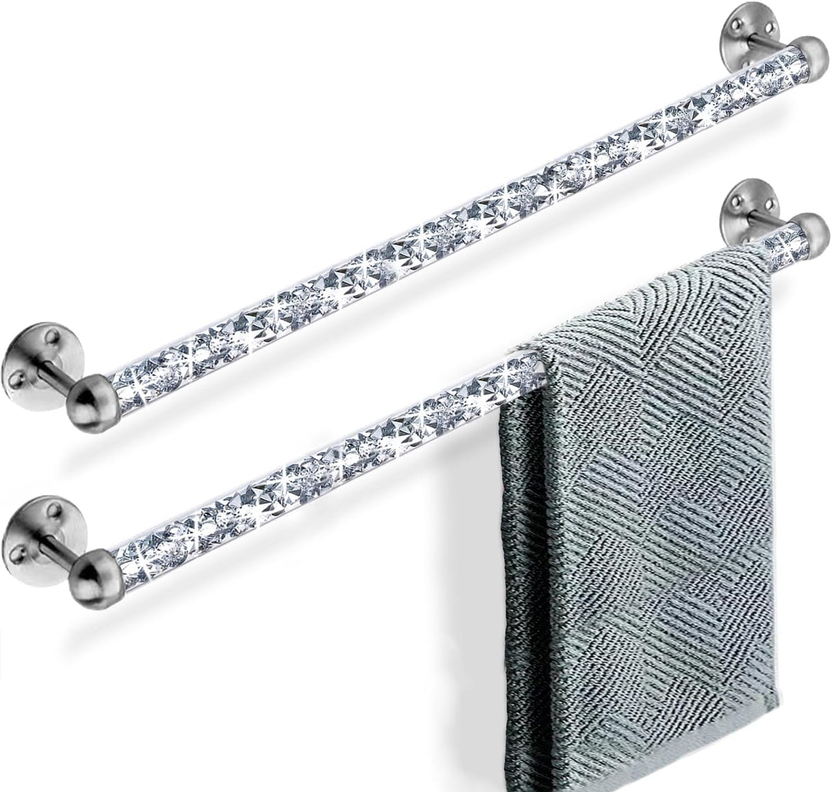 Meetart Crushed Diamond Glass Towel Bar for Bathroom,Set of 2 Towel Rods Wall-Mounted ,Towel Racks for Bath Towels,Hand Towels(21”)