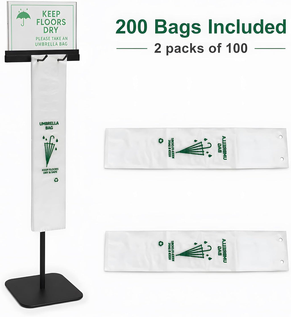 Umbrella Bag Stand with Sign Holder, 200 Bags, Weighted Base, 48 Inch