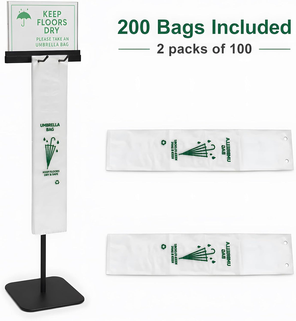 Umbrella Bag Stand with Sign Holder, 200 Bags, Weighted Base, 48 Inch