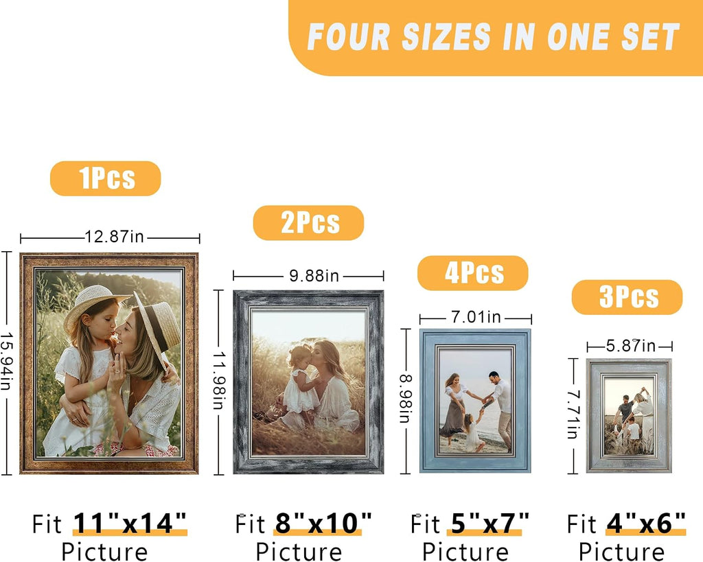 LUCKYLIFE Picture Frames Collage Wall Decor 10-Pack, Gallery Wall Frame Set with 11x14 8x10 5x7 4x6 Frames in 4 Different Finishes