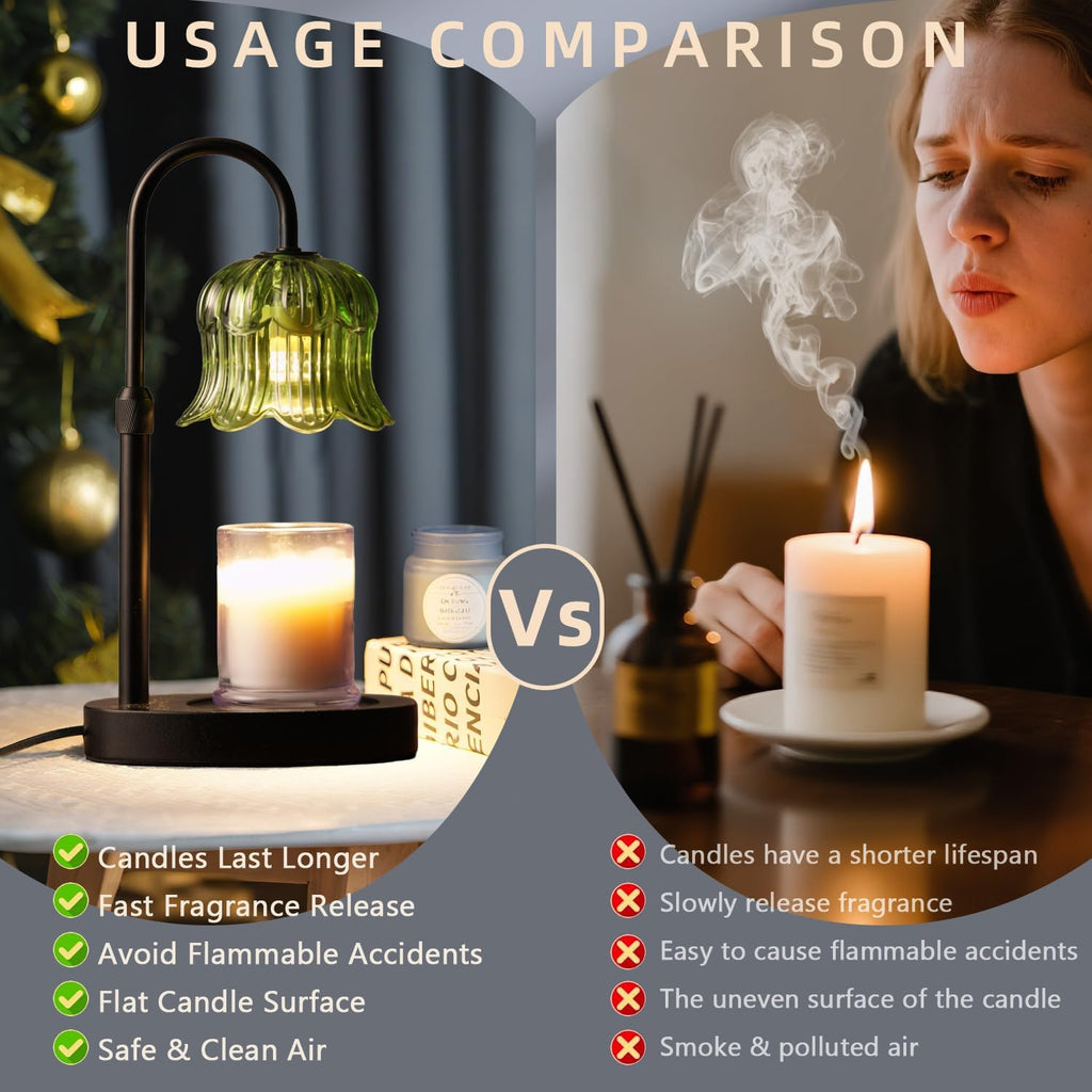 Candle Warmer Lamp with Timer: Heater Lamp for Scented Wax Elegant Home Decor Modern Home Decor Table Lights Green