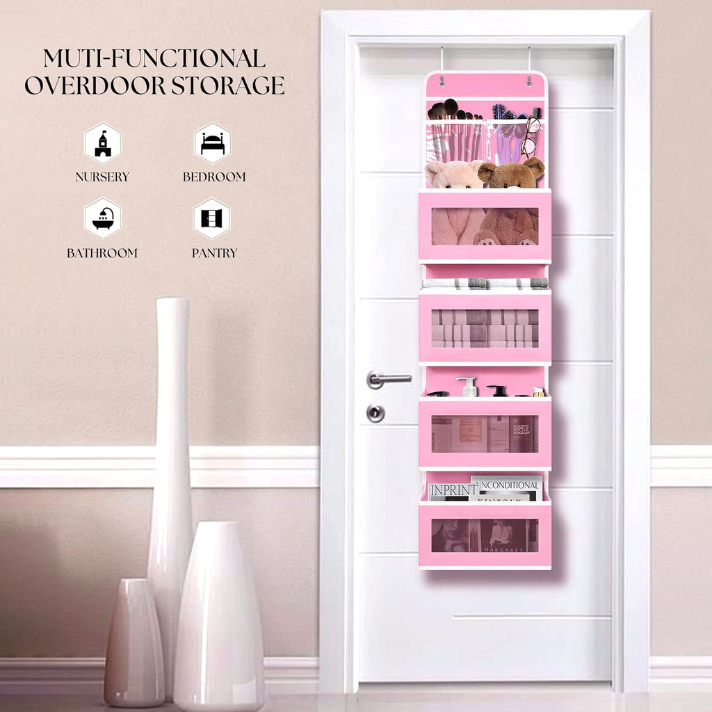 GCreation Over Door Organizer for Bedroom Bathroom Pantry, 5 Shelf Pink
